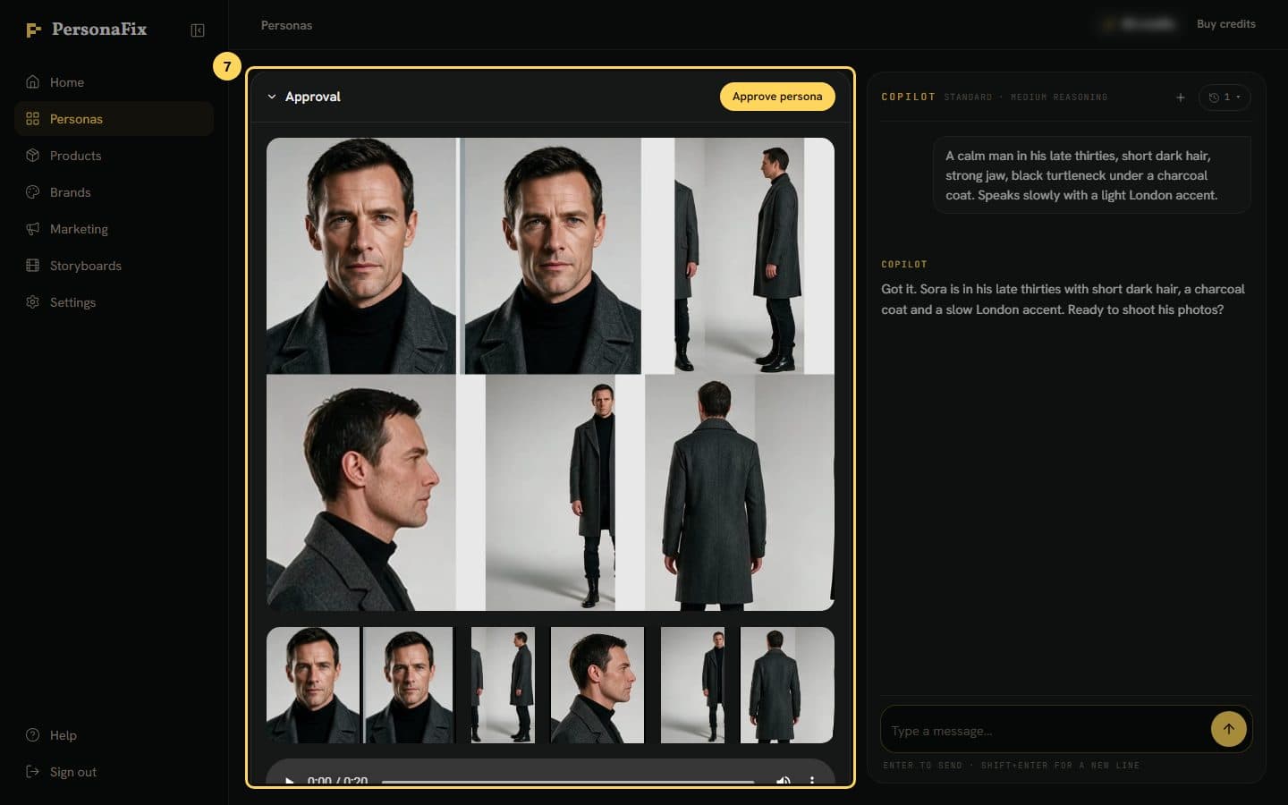 The Approval panel with the contact sheet of the photos and the Approve persona button
